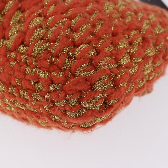FENDI Mamma Baguette Shoulder Bag Knitted Fabrics Orange Gold Auth 198479SAM