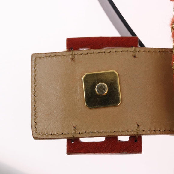 FENDI Mamma Baguette Shoulder Bag Knitted Fabrics Orange Gold Auth 198479SAM