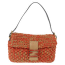 FENDI Mamma Baguette Shoulder Bag Knitted Fabrics Orange Gold Auth 198479SAM-13