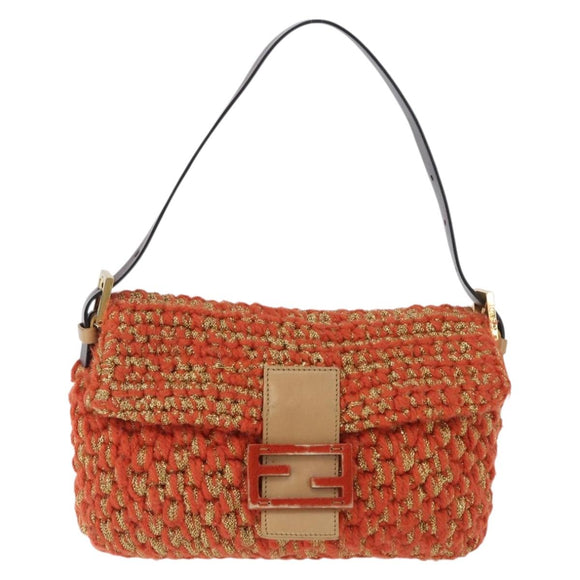 FENDI Mamma Baguette Shoulder Bag Knitted Fabrics Orange Gold Auth 198479SAM