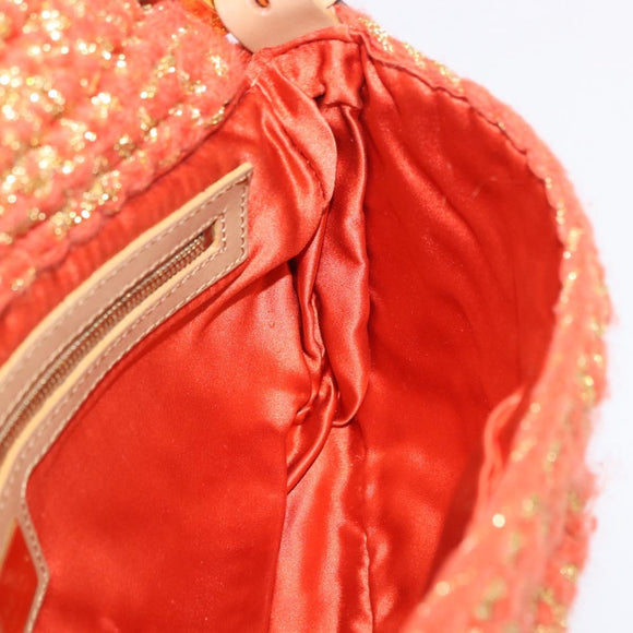 FENDI Mamma Baguette Shoulder Bag Knitted Fabrics Orange Gold Auth 198479SAM