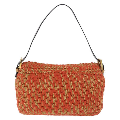 FENDI Mamma Baguette Shoulder Bag Knitted Fabrics Orange Gold Auth 198479SAM - 0