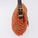 FENDI Mamma Baguette Shoulder Bag Knitted Fabrics Orange Gold Auth 198479SAM-4