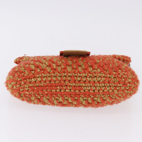 FENDI Mamma Baguette Shoulder Bag Knitted Fabrics Orange Gold Auth 198479SAM