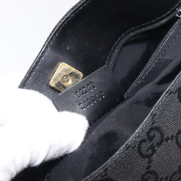 GUCCI GG Canvas Shoulder Bag Black Gold Tone 91761 Auth 198480A