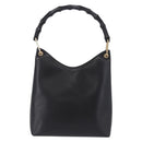 GUCCI Bamboo Hand Bag Leather Black Gold Tone 001 3007 Auth 198483-2
