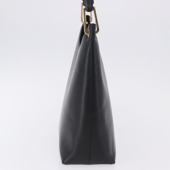 GUCCI Bamboo Hand Bag Leather Black Gold Tone 001 3007 Auth 198483