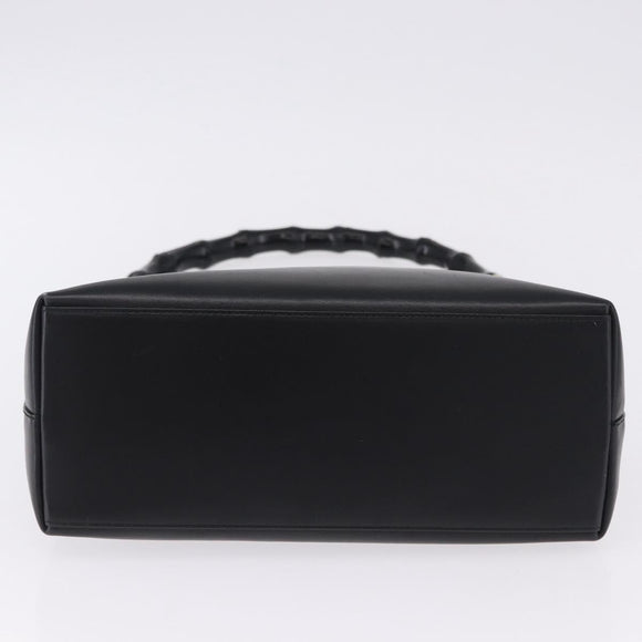 GUCCI Bamboo Hand Bag Leather Black Gold Tone 001 3007 Auth 198483
