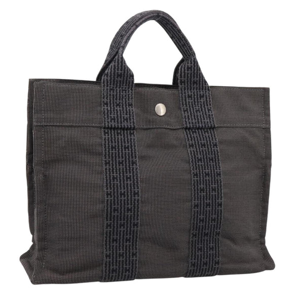 HERMES Her Line PM Hand Bag Canvas Gray Silver Auth 198484A