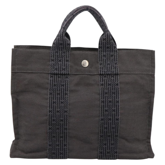 HERMES Her Line PM Hand Bag Canvas Gray Silver Auth 198484A