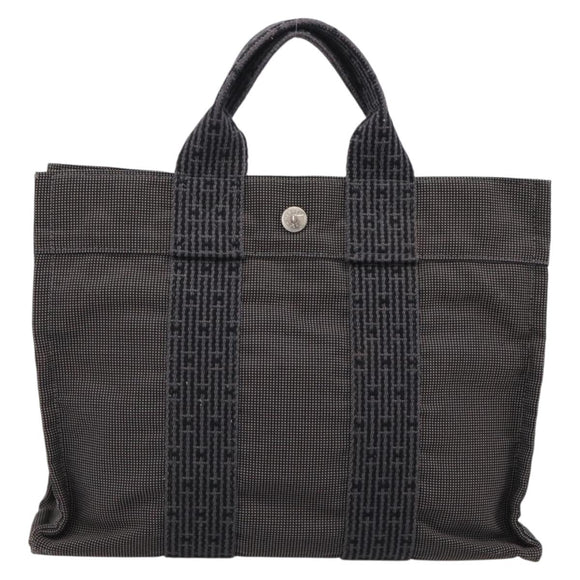 HERMES Her Line PM Hand Bag Canvas Gray Silver Auth 198484A