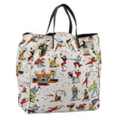 PRADA Tote Bag Nylon Ivory Black Auth 198485A-1