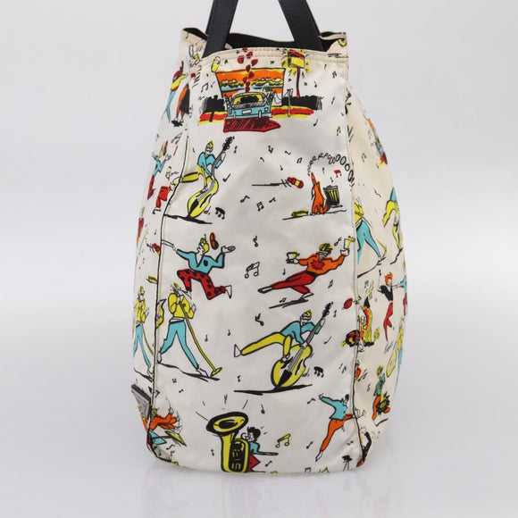 PRADA Tote Bag Nylon Ivory Black Auth 198485A