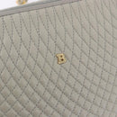 BALLY Chain Shoulder Bag Leather Gray Gold Tone Auth 198489A-15