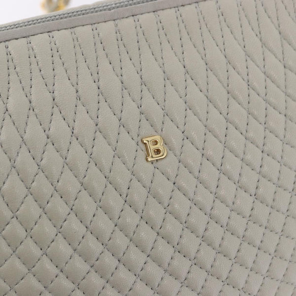 BALLY Chain Shoulder Bag Leather Gray Gold Tone Auth 198489A