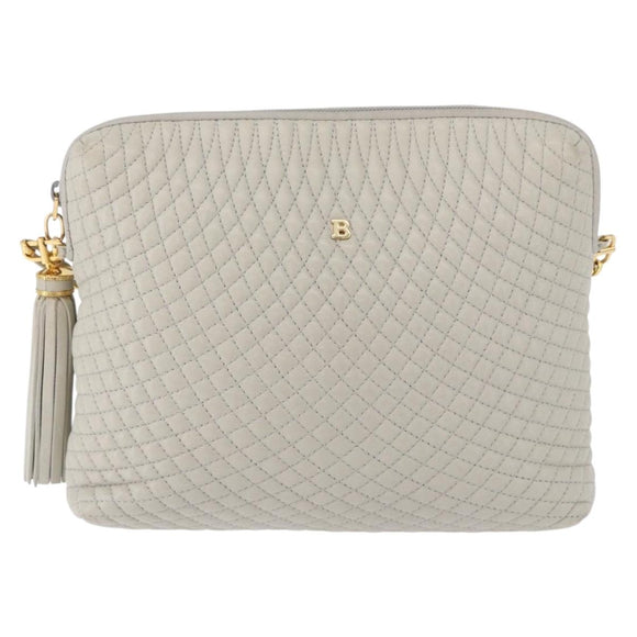 BALLY Chain Shoulder Bag Leather Gray Gold Tone Auth 198489A