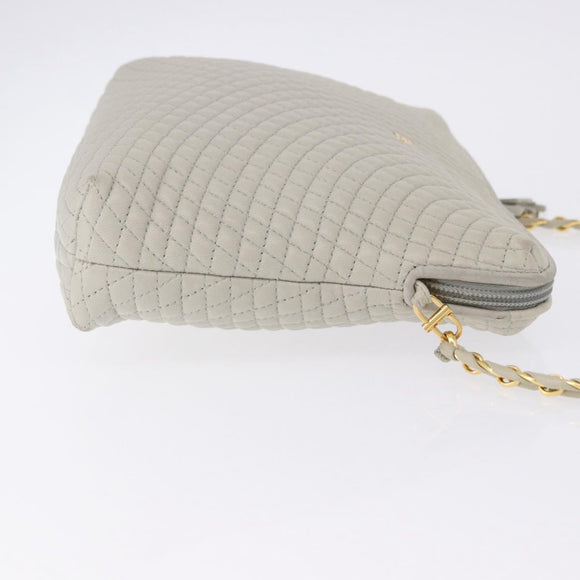 BALLY Chain Shoulder Bag Leather Gray Gold Tone Auth 198489A
