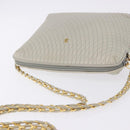 BALLY Chain Shoulder Bag Leather Gray Gold Tone Auth 198489A-6