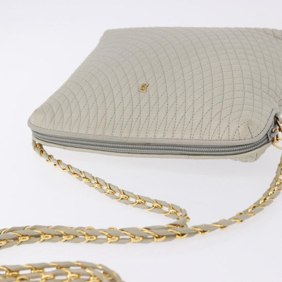 BALLY Chain Shoulder Bag Leather Gray Gold Tone Auth 198489A