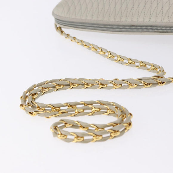 BALLY Chain Shoulder Bag Leather Gray Gold Tone Auth 198489A