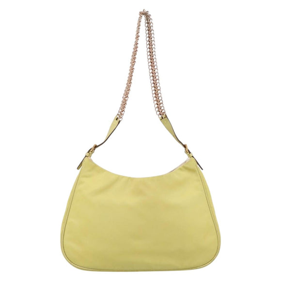 PRADA Chain Shoulder Bag Nylon Yellow Gold Tone Auth 198491A