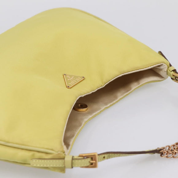 PRADA Chain Shoulder Bag Nylon Yellow Gold Tone Auth 198491A