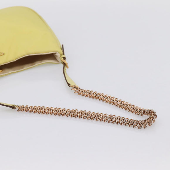 PRADA Chain Shoulder Bag Nylon Yellow Gold Tone Auth 198491A