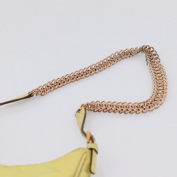PRADA Chain Shoulder Bag Nylon Yellow Gold Tone Auth 198491A