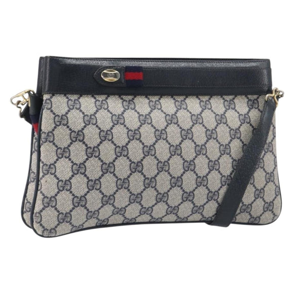 GUCCI GG Supreme Sherry Line Shoulder Bag PVC Navy Gold 904 02 035 Auth 198494