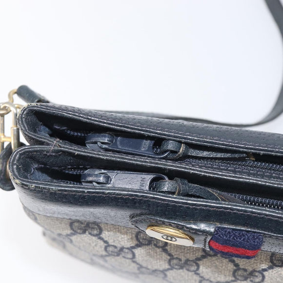 GUCCI GG Supreme Sherry Line Shoulder Bag PVC Navy Gold 904 02 035 Auth 198494