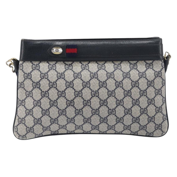 GUCCI GG Supreme Sherry Line Shoulder Bag PVC Navy Gold 904 02 035 Auth 198494