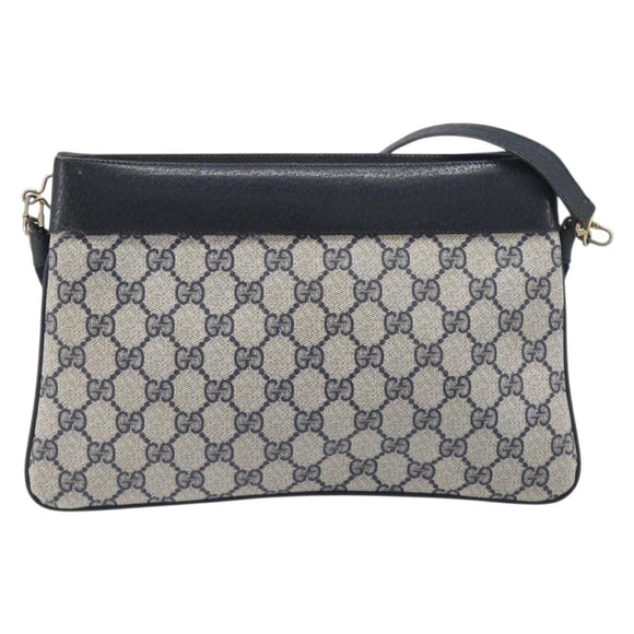 GUCCI GG Supreme Sherry Line Shoulder Bag PVC Navy Gold 904 02 035 Auth 198494