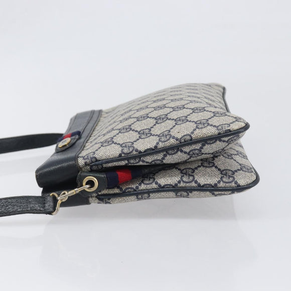GUCCI GG Supreme Sherry Line Shoulder Bag PVC Navy Gold 904 02 035 Auth 198494