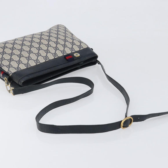 GUCCI GG Supreme Sherry Line Shoulder Bag PVC Navy Gold 904 02 035 Auth 198494