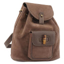GUCCI Bamboo Backpack Suede Brown Gold Tone 003 2058 0030 Auth 198495-1