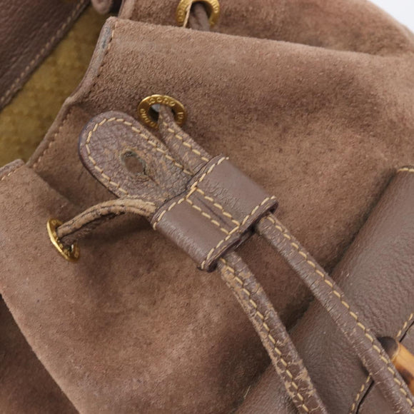 GUCCI Bamboo Backpack Suede Brown Gold Tone 003 2058 0030 Auth 198495