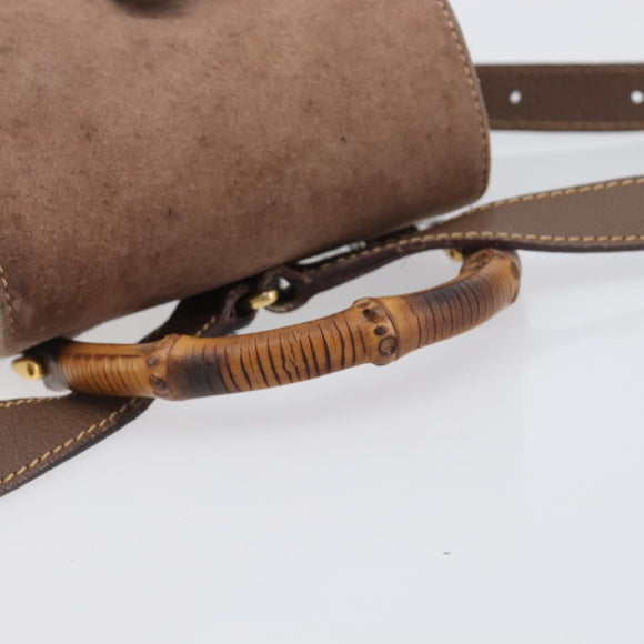 GUCCI Bamboo Backpack Suede Brown Gold Tone 003 2058 0030 Auth 198495