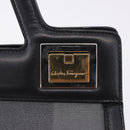 Salvatore Ferragamo Hand Bag Canvas Black Gold Tone Auth 198496A-15