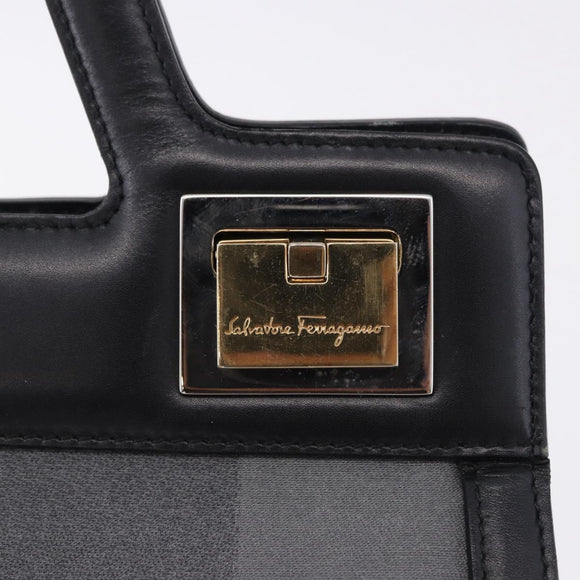 Salvatore Ferragamo Hand Bag Canvas Black Gold Tone Auth 198496A