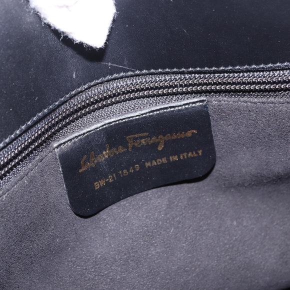 Salvatore Ferragamo Hand Bag Canvas Black Gold Tone Auth 198496A