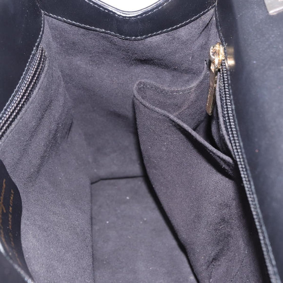 Salvatore Ferragamo Hand Bag Canvas Black Gold Tone Auth 198496A