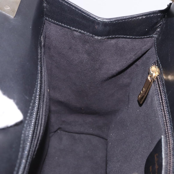 Salvatore Ferragamo Hand Bag Canvas Black Gold Tone Auth 198496A