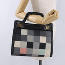 Salvatore Ferragamo Hand Bag Canvas Black Gold Tone Auth 198496A-24