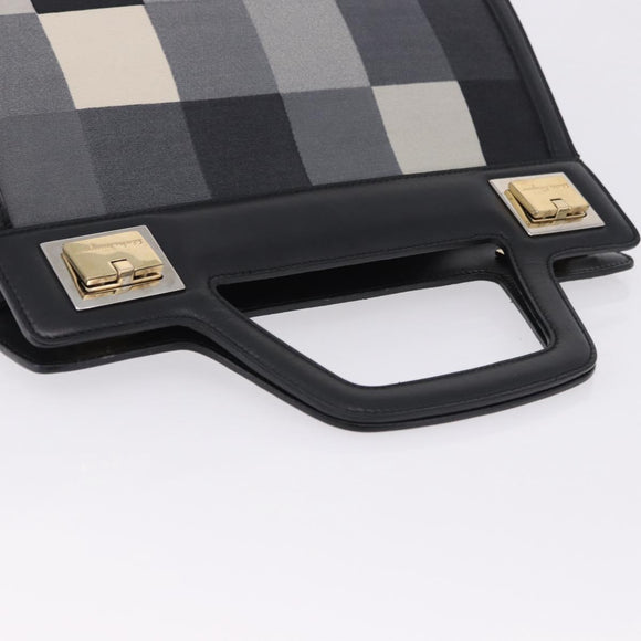Salvatore Ferragamo Hand Bag Canvas Black Gold Tone Auth 198496A