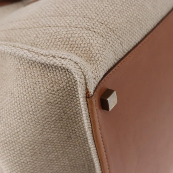 CELINE Luggage Phantom Hand Bag Canvas Beige Gold Tone Auth 198501A
