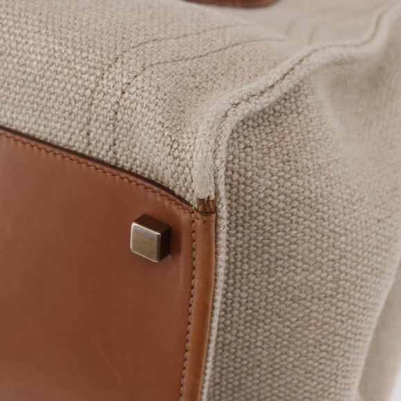 CELINE Luggage Phantom Hand Bag Canvas Beige Gold Tone Auth 198501A