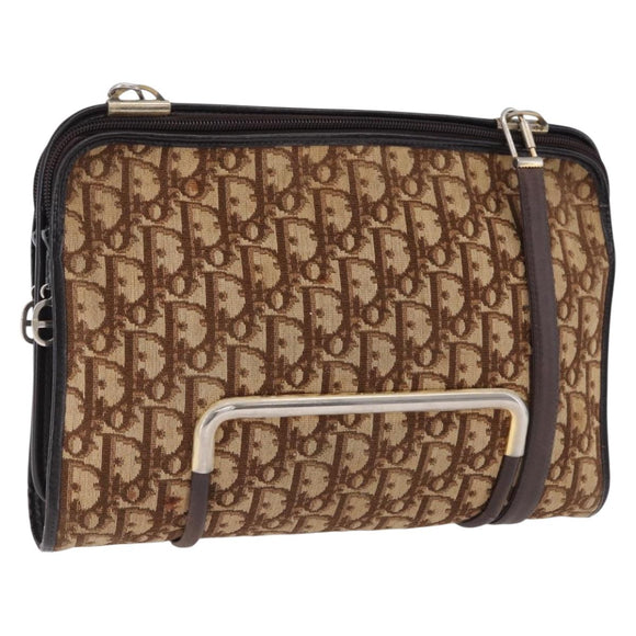Christian Dior Trotter Canvas Shoulder Bag Beige Gold Tone Auth 198508