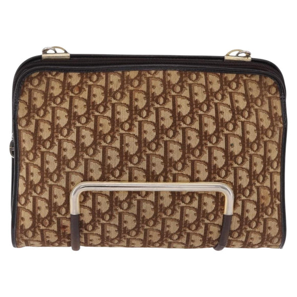 Christian Dior Trotter Canvas Shoulder Bag Beige Gold Tone Auth 198508