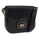 CELINE Horse Carriage Shoulder Bag Leather Black Gold Tone Auth 198510-1