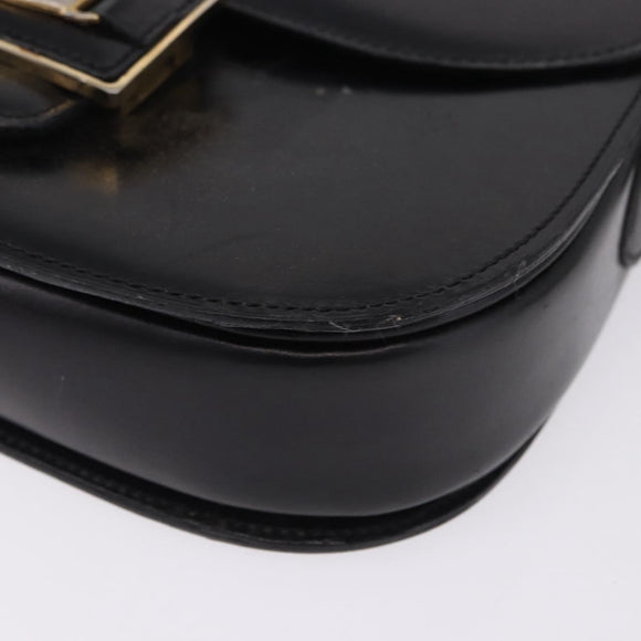 CELINE Horse Carriage Shoulder Bag Leather Black Gold Tone Auth 198510